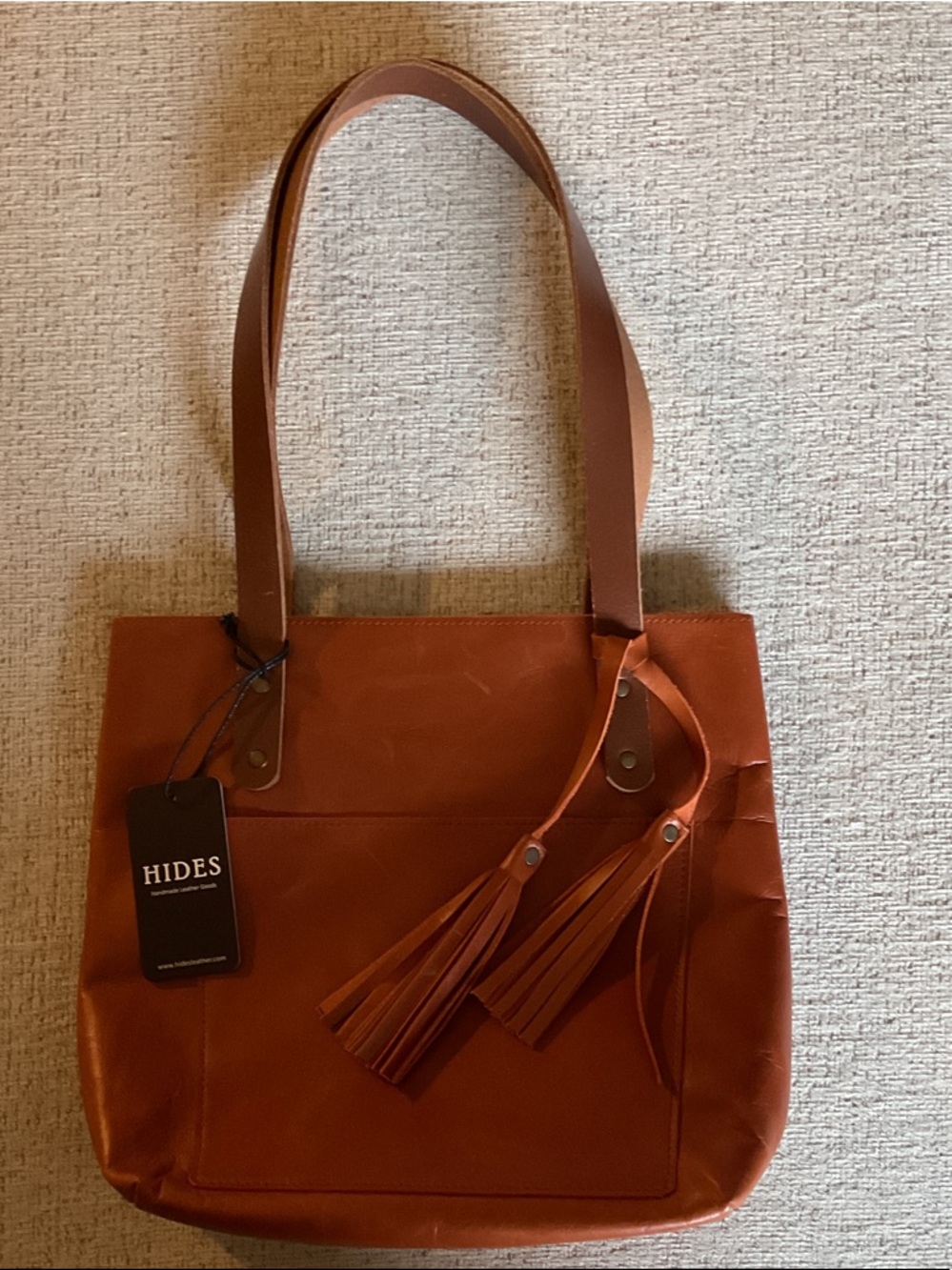 Hides Leather Tote Bag Hazelnut Brown Tassels NWT